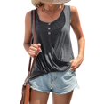 thumbnail image 1 of Blusa sin mangas con botones torcidos Cuello redondo Camisa sin mangas con dobladillo torcido para verano Gris oscuro S, 1 of 7