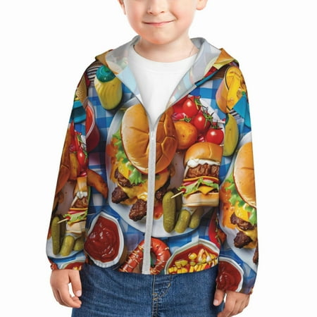 

Lukts Vibrant Picnic Food Spread Print Children s Long-Sleeved Sun Protection Clothing Hooded Sweatshirts for Boys and Girls Outdoor Sports-18 Months