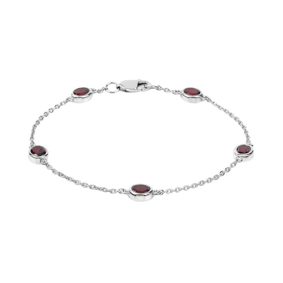 Genuine Garnet January Birthstone Bracelet 2.25 Carats Bezel Setting Dainty Jewelry For Her