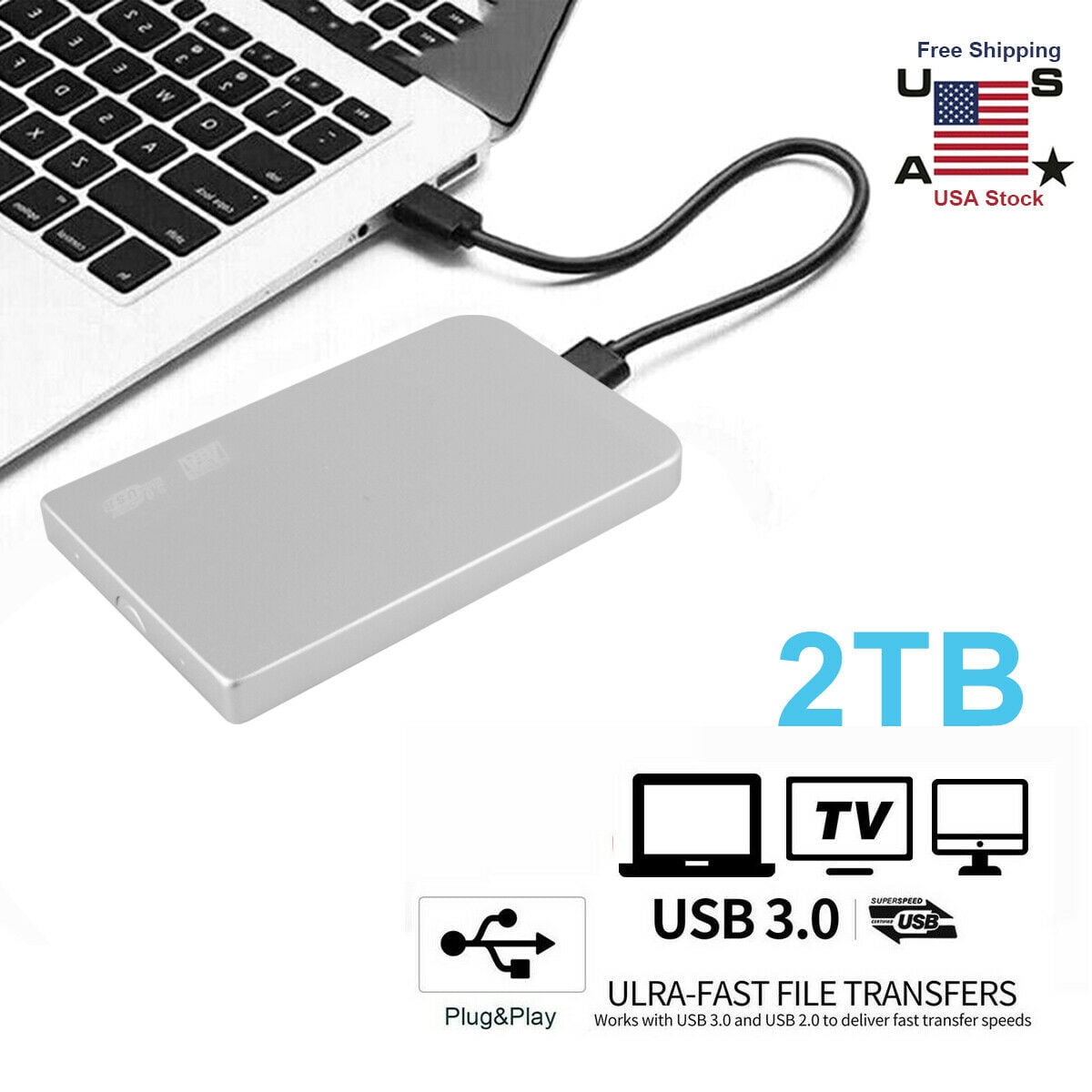 2TB Blue Laptop and Mac External Hard Drive 1TB 2TB,Portable Hard Drive External Slim Hard Drive Data Storage Compatible with PC 