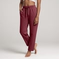 thumbnail image 2 of KPOPLK Woman Within Linen Pants Tall Cotton Linen Elastic Waisted Drawstring Button Casual Summer Cropped Trousers with Pockets Size L,Wine, 2 of 5