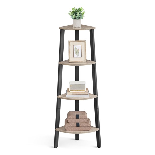 Soporte de Esquina de 4 Niveles Estante de Escalera Industrial Soporte para Plantas para Sala de Estar Oficina Cocina Gris Negro