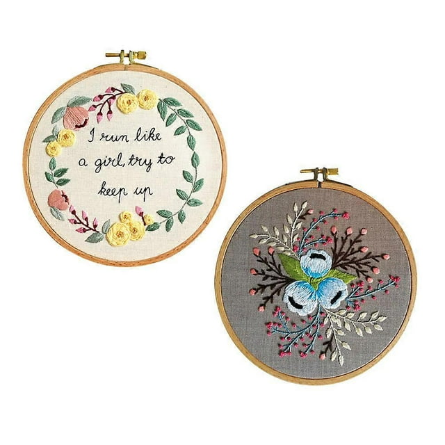 Embroidery Tools Kit Handmade Cloth for DIY 2Set with Mixed Style Flowers