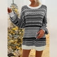 thumbnail image 2 of Vestido de suéter suelto con estampado de copos de nieve de manga larga clásico con cuello en O informal a la moda para mujer Pompotops hdfakjf578, 2 of 7