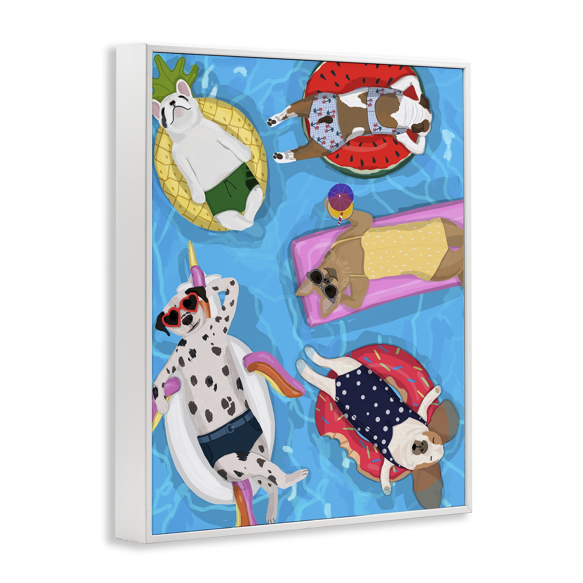 Stupell Industries Summer Sunbathing Dogs White Framed Giclee Art, design by Hanna Melin