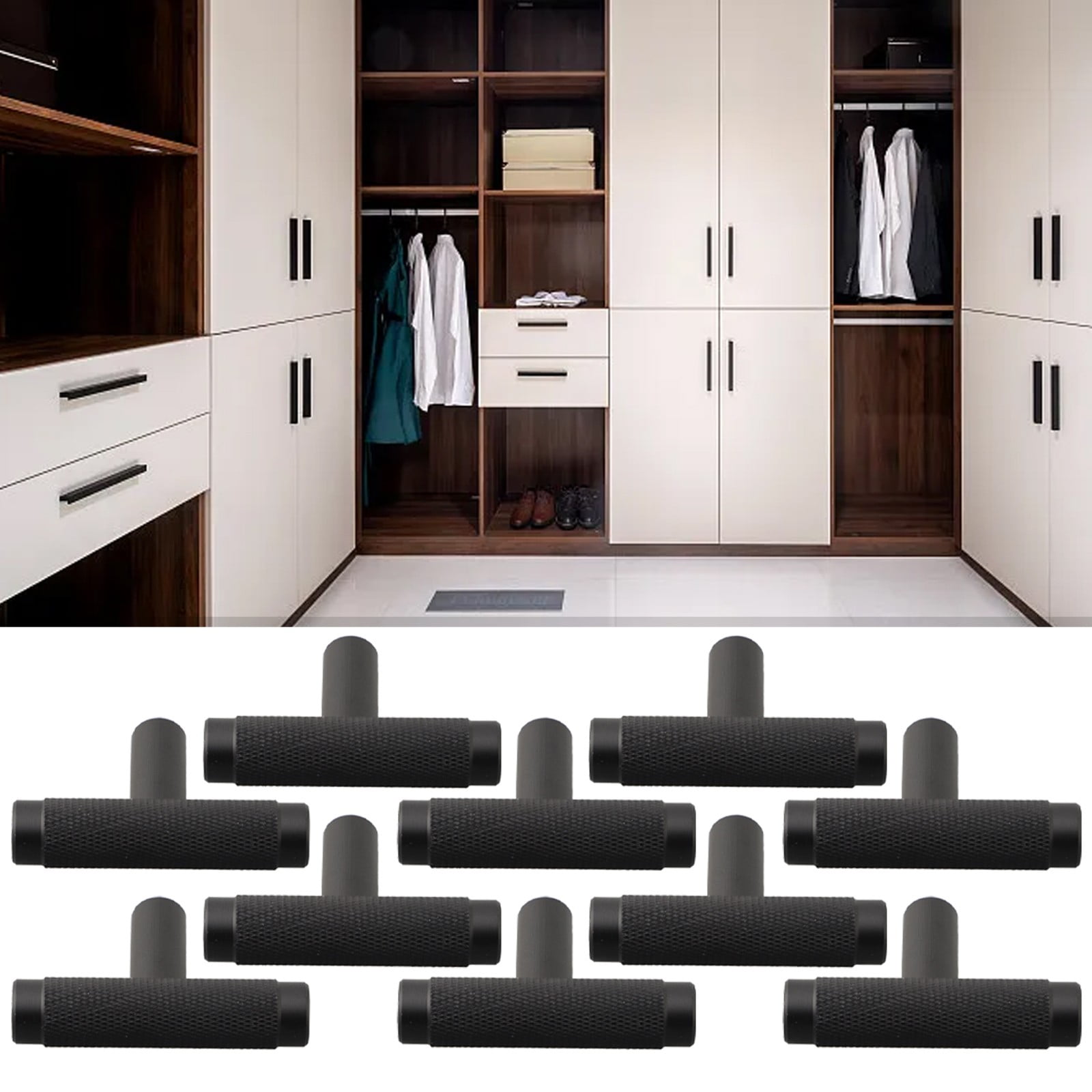 CHENGSI for Premium Aluminum Alloy T Bar Knobs for Kitchen Cabinet Doors Drawers Cupboards Modern Hardware Pull Handles Black 50mm Length 10 Pack
