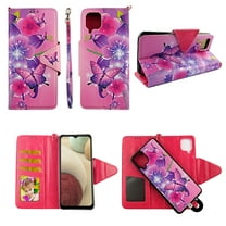 Case For Samsung Galaxy A12 5G Detachable Magnetic Wallet Pu Leather Cover Flap Closure Snap-on Book Style Cases Cash Pocket with Card Slots Holder Wrist Strap 2 in 1 Folio Pk Butterfly Flower