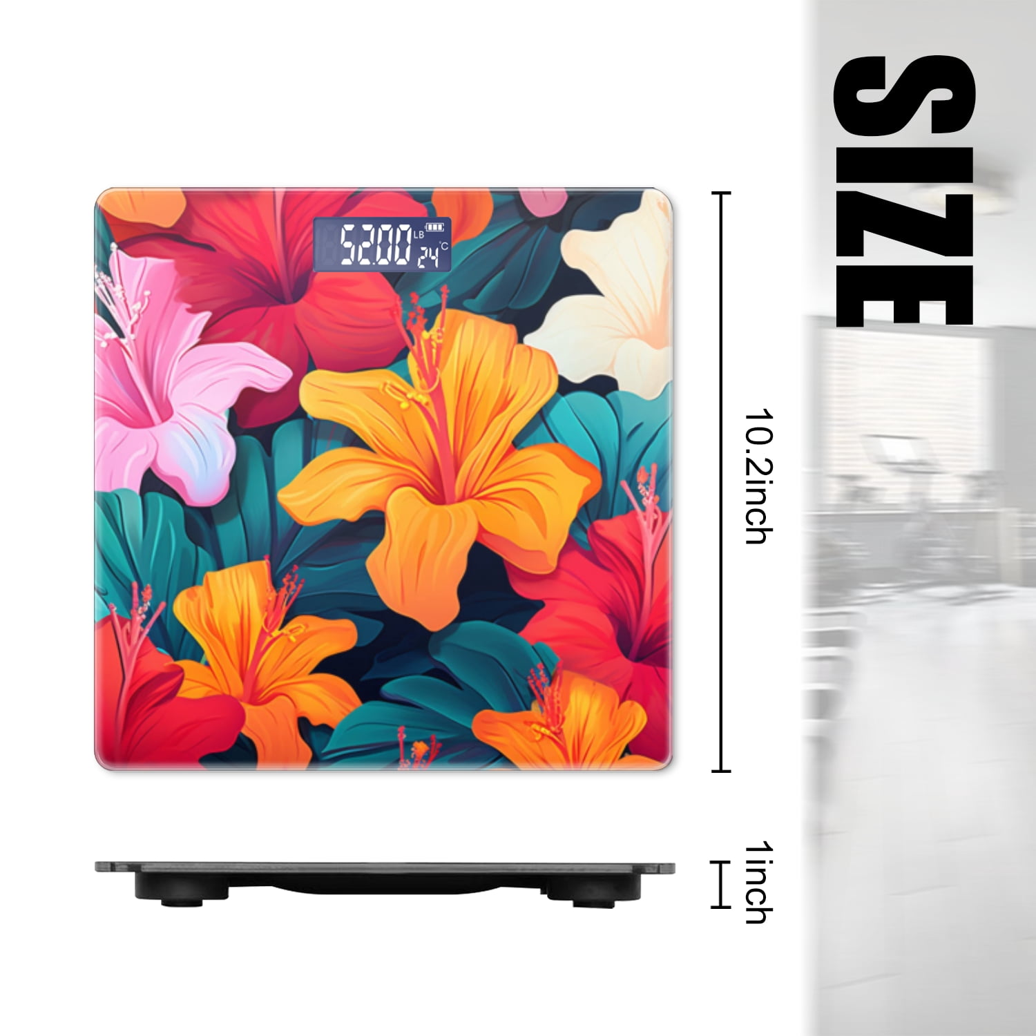 Bathroom Scale, Highly Accurate Digital Body Scale,Precisely Measures Weight up to 400 lbs-Vibrant And Colorful Tropical Flowers