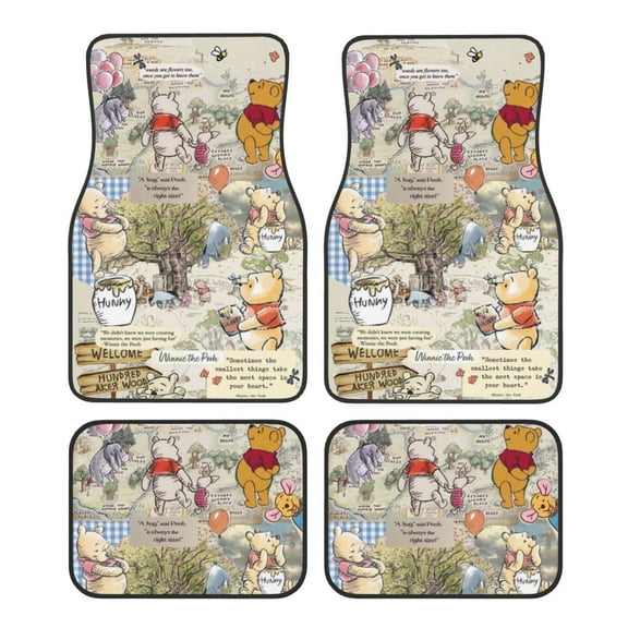 Car Foot Mat Set of 4 Pieces, Winnie The Pooh Car Carpet Full Set Floor Mats Fit for SUV, Vans, Sedans, Trucks