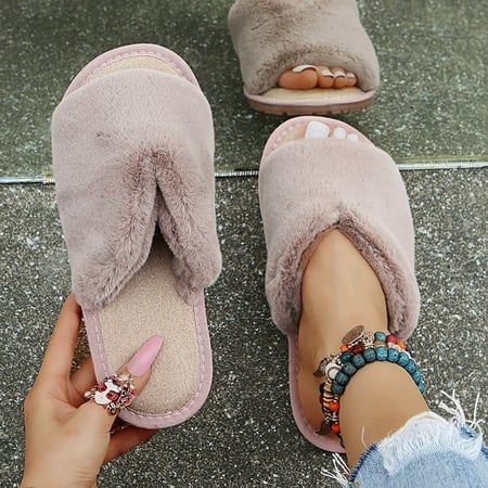 

〖Yilirongyumm〗 Khaki 37 Slippers For Women Color Women s Plush And Slippers Comfortable Fashion Size Warm Solid Plus Women s Slipper