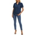 thumbnail image 2 of INSPIRE CHIC Women's Denim Top Summer V Neck Short Sleeve Button Front Jean Shirt Blouse S Dark Blue, 2 of 6