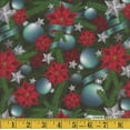 thumbnail image 2 of Mook Fabrics Christmas Teal Ornaments and Ribbons Poinsettias 100% Cotton Fabric By the yard, 2 of 2