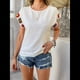 thumbnail image 5 of Camisas de Mujer con Estampado Floral de Crochet, Corta, Cuello Redondo, Blusa Informal Tipo Jersey, Tops de Verano L, 5 of 10