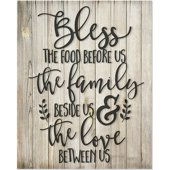Bless The Food Before Us Rustic Wood Wall Sign 12x15
