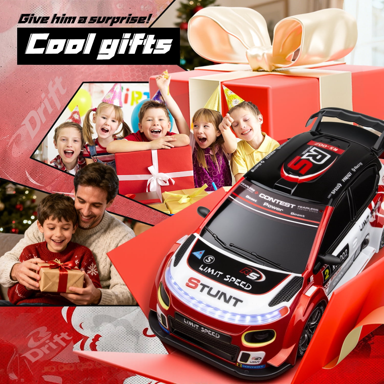 RC Drift Car, 1:24 4WD 20KM/H High Speed RC Cars with LED Light, 2.4GHz Remote Control Sport Racing with Batteries for Boys Girls Adults