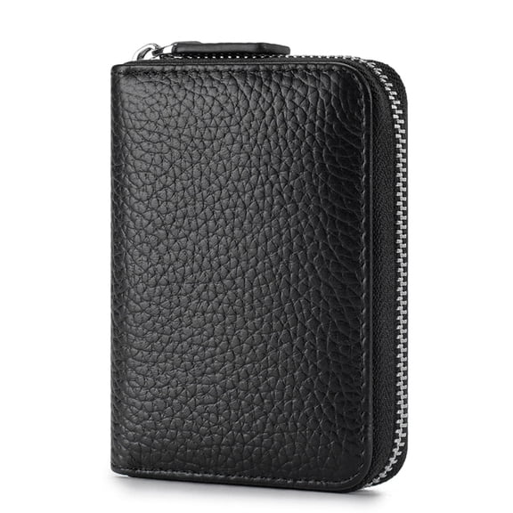 SCHLATUM Genuine Leather Rfid Blocking Card Holder, Accordion Zipper Wallet with 9 Card Slots, Coin Pocket for Women, Black