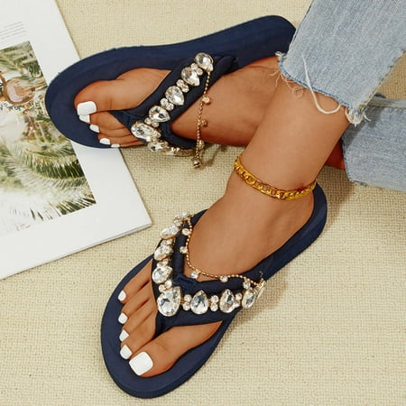 

DAETIROS Girls Sandals- Outdoor Summer Cool slippers Flat Bottom Herringbone Beach Womens Sandals Navy Size 41-42
