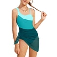 thumbnail image 2 of NAFUU Little Girls' Summer Swimwear Color Block Bathing Suit Shoulder With Mesh Cover Up 1 Piece Swim Wear Plus Size Swimsuit For Girls Sizes 15-16 Years, 2 of 4