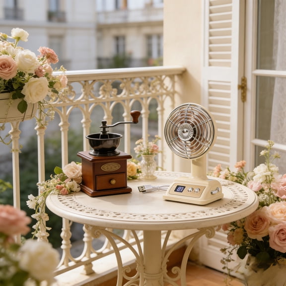 MMJ Vintage Desk Fan 100 Speed Digital Display 1200mAh USB Rechargeable Stepless Adjustable Retro for Bedroom Home Office