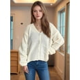 thumbnail image 5 of Women'S Fall Fashion Button Down Cardigan Sweater Loose Casual Cable Knit Sweater Coat White M, 5 of 9