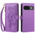 thumbnail image 2 of Case For Google Pixel 9 / 9 Pro Butterfly Flower Multi-card Holder Zipper Wallet With Lanyard Magnetic Clasp Flip Stand Leather Phone Case,Purple,For Pixel 9 / 9 Pro, 2 of 8