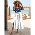 thumbnail image 5 of Nuevos vestidos de vacaciones para mujer, elegantes vestidos midi con estampado de ancla, vestidos femeninos de manga corta, ropa oversize de moda, verano 2024, 5 of 5