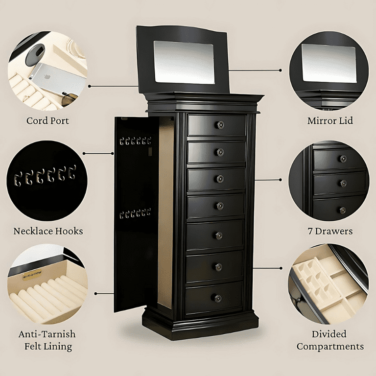 Hives Honey Landry Black Jewelry Storage Armoire Walmart