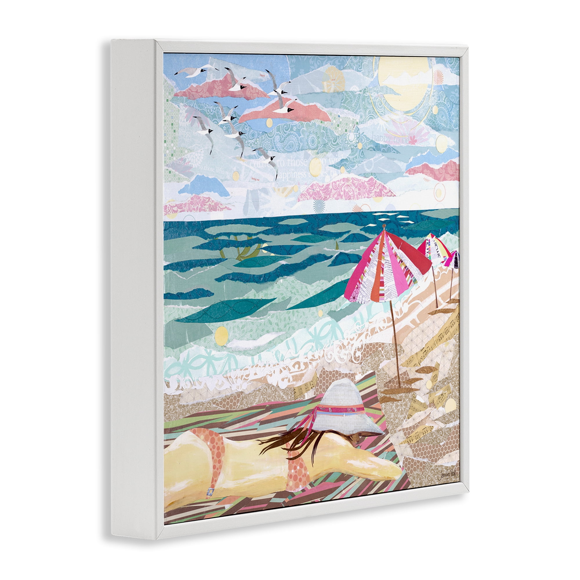 Stupell Industries My Happy Place Collaged Landscape Painting White Framed Art Print Wall Art, 17 x 17
