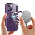 thumbnail image 3 of Flip Magnetic Case for Apple iPhone 13, Compatible with Magsafe Cards Holder Wallet Case RFID Blocking Clear Back Cover Anti-Scratch Folio Shockproof Bisiness Type Case for Women, Purple, 3 of 7