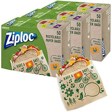 Ziploc Paper Sandwich & Snack Bags, Recyclable & Sealable With Fun Designs, 50 Count, Pack Of 3 (150 Total Bags)