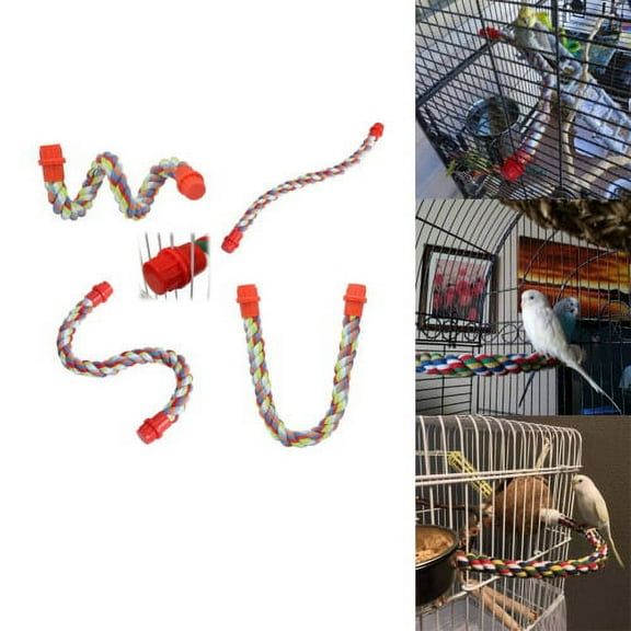 Cheers.US Pet Bird Parrot Parakeet Cotton Rope Coil Cage Decor Stand Perch Chewing Toy for Bird Cage Accessories, Parakeets, Cockatiel, Conure