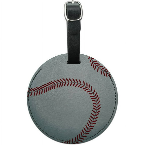 Baseball Round Leather Luggage ID Tag Suitcase Carry-On