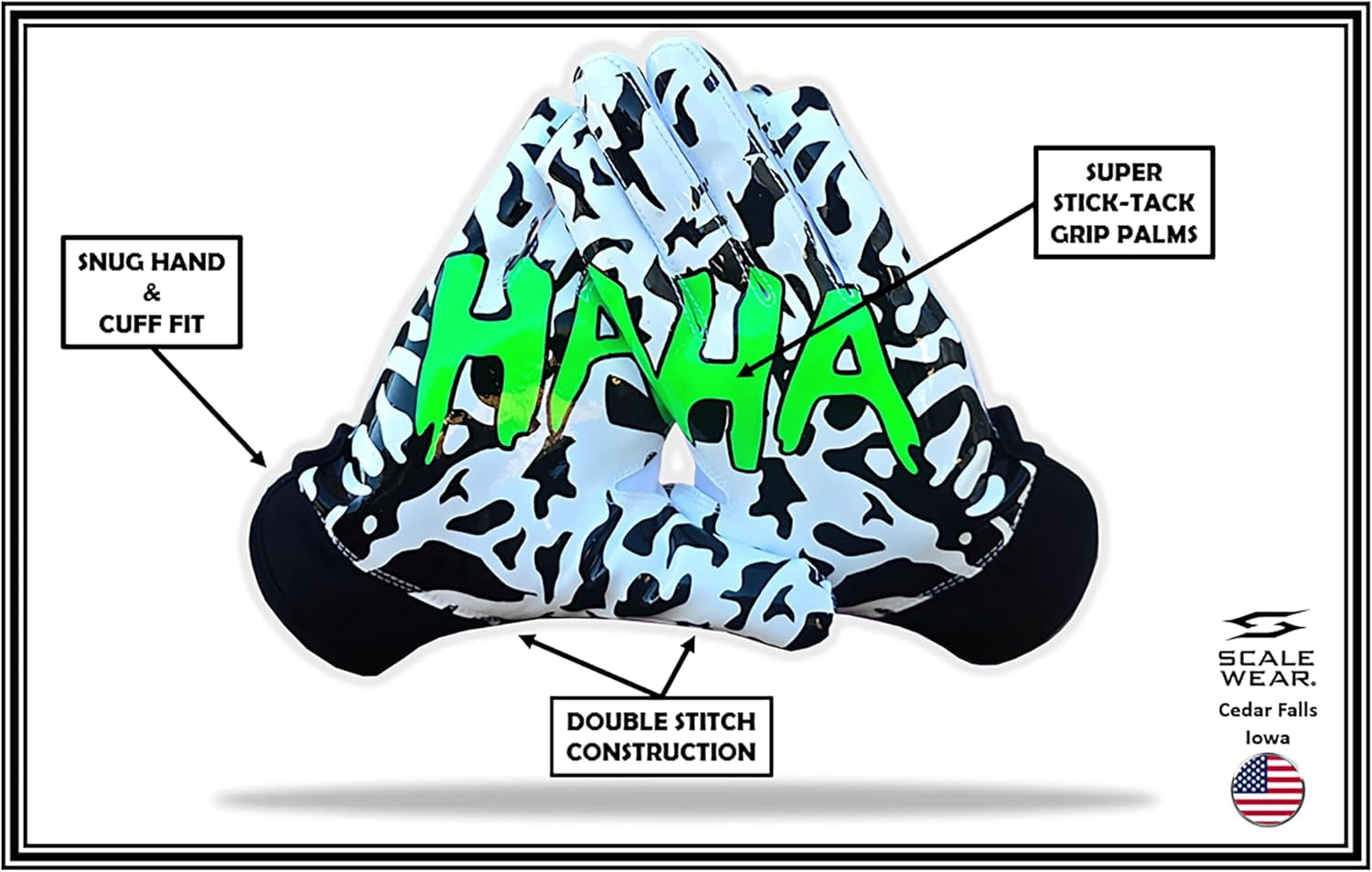 Scale Wear Design Toxic Venom Football Receiver Gloves - Tacky Sticky Grip Skin Tight Adult Pro Elite Super Performance Youth Man Boy Men Sizes (Black-Green, Youth - S)