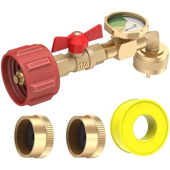Propane Refill Elbow Adapter 1lb to 20lb, QCC1 Propane Refill Elbow Adapter with Gauge and ON-Off Control Valve for Camping Grill 1LB Propane Tank to Be Refilled Gas from 5~40 LB Propane Tank