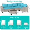 thumbnail image 5 of 6-Piece Outdoor Patio Furniture Set, PE Wicker Rattan Sectional Sofa Conversation Set with Tempered Glass Table & Thick Cushions - All-Weather Garden, Backyard Furniture,Turquoise, 5 of 8