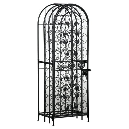 Wrought Iron Wine Rack Jail with Lock 45 Bottle,Black