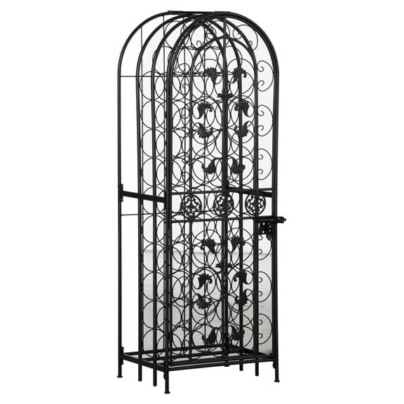 Wrought Iron Wine Rack Jail with Lock 45 Bottle,Black