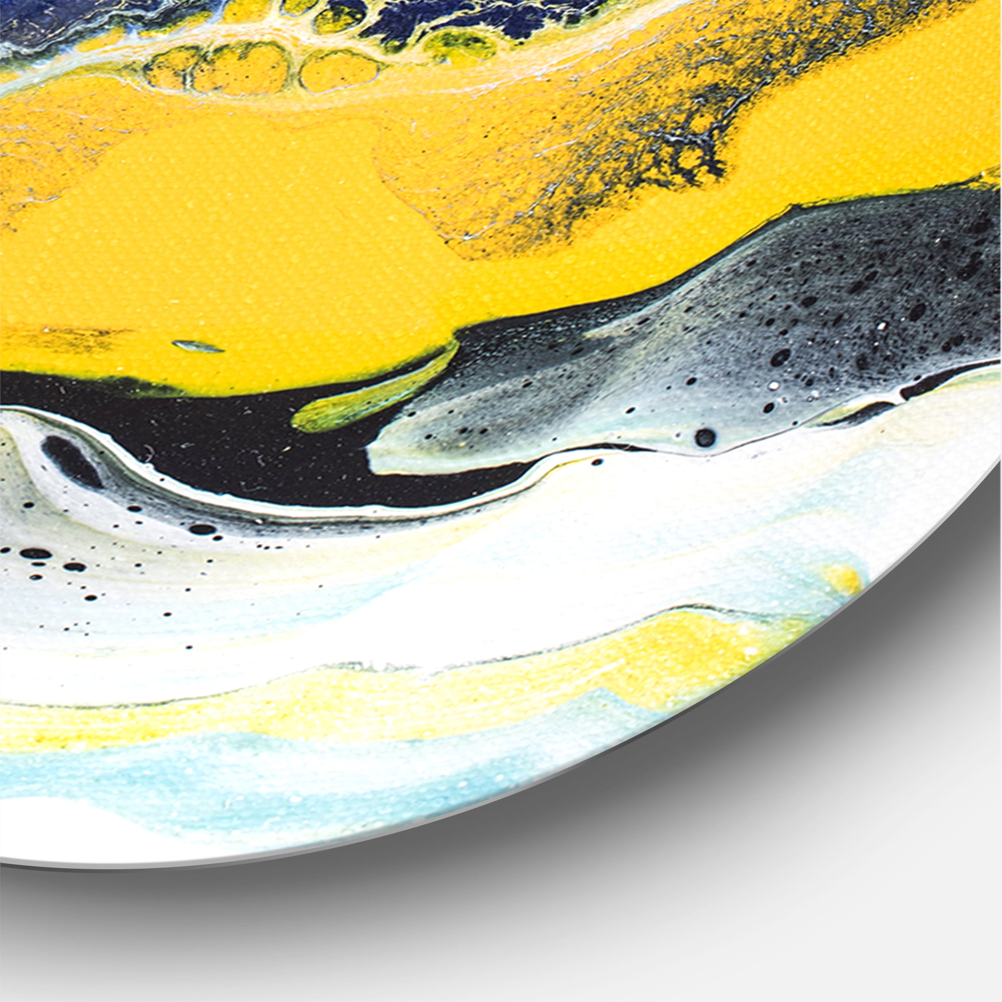Designart 'Abstract Marble Composition In Blue and Yellow I' Modern Circle Metal Wall Art 36x36 - Disc of 36