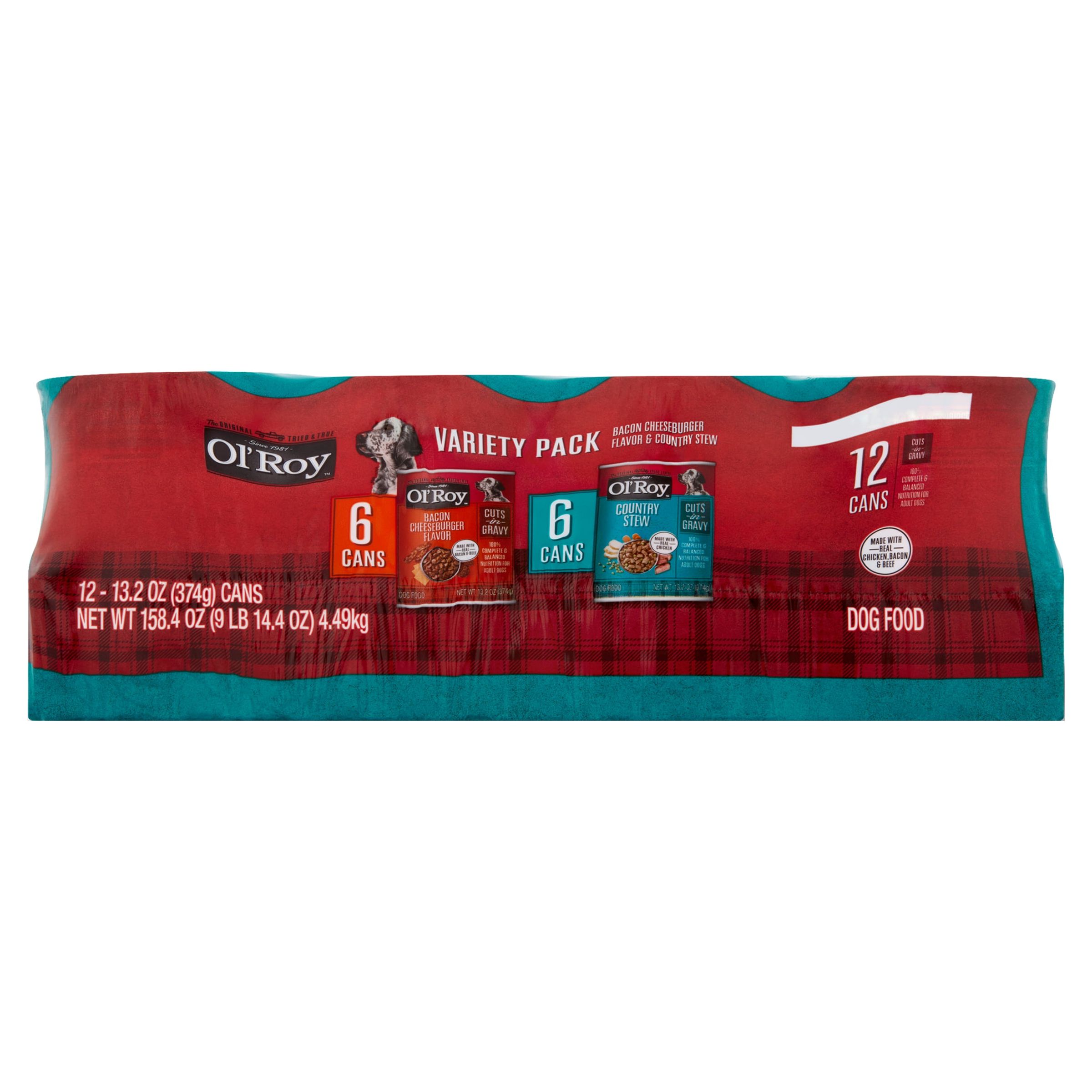 Ol' Roy Bacon Cheeseburger and Country Stew Cuts in Gravy Wet Dog Food Variety Pack, 13.2 oz Cans, 12 Pack