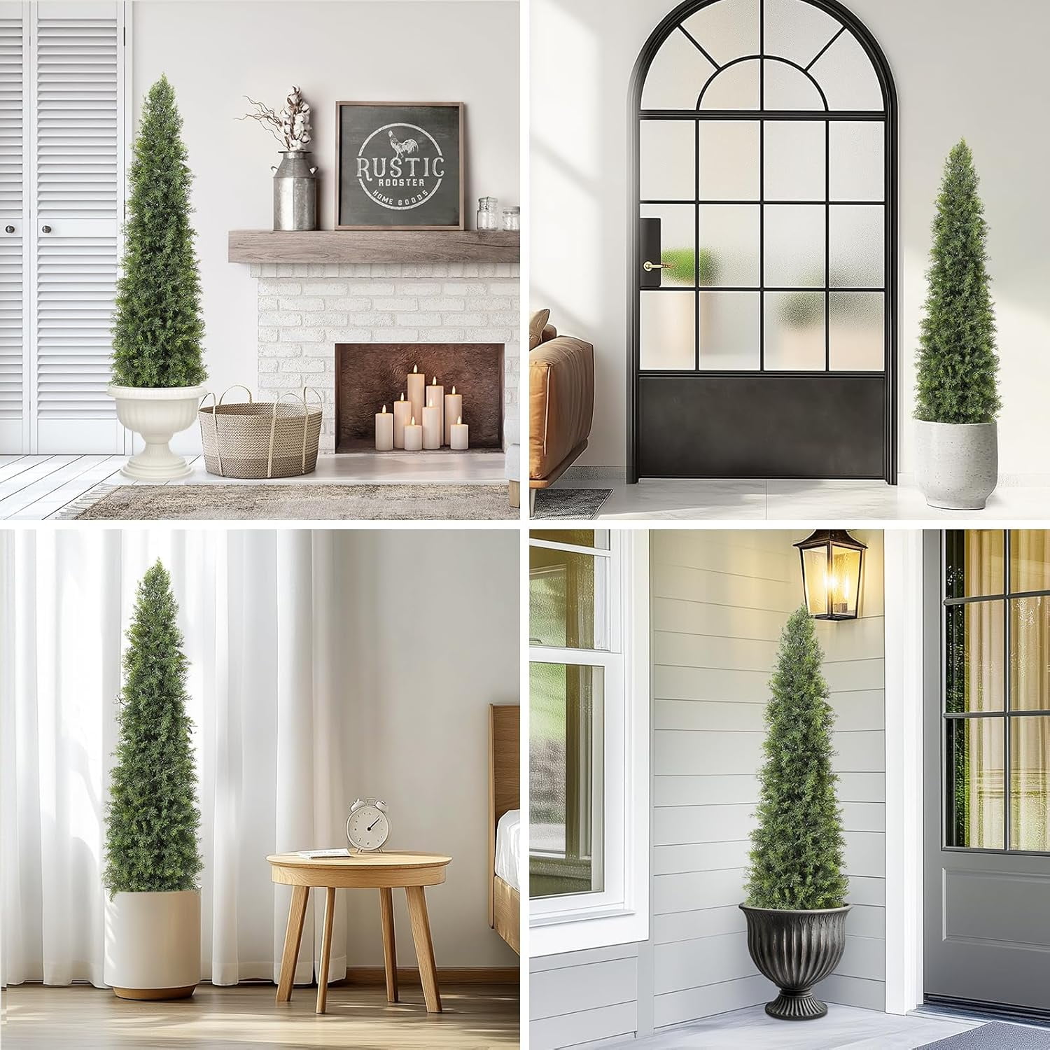 Artificial Cedar Topiary Tree for Outdoor,60 in Tall Faux Cedar Trees,Potted Fake Cypress Plant, Artificial Plants Indoor Outdoor for Front Porch Decor, Set of 2