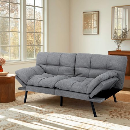 Futon Sofa Bed 71" Ash Convertible Memory Foam Futon Couch Bed Modern Loveseat Sleeper with Adjustable Backrests Armrests for Living Room,Small Space,Office