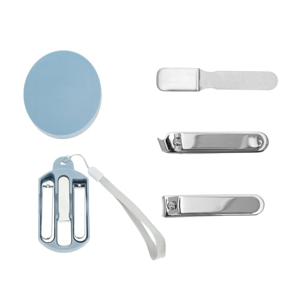 Unique Bargains Round Box Nail Clippers Set Toenail Clippers 1 Set Silver Tone, Blue