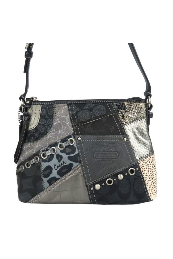 Pre-Owned Coach Handbag Patchwork Signature 42005 Canvas Calf Hair Grey Black Leopard Embossed...