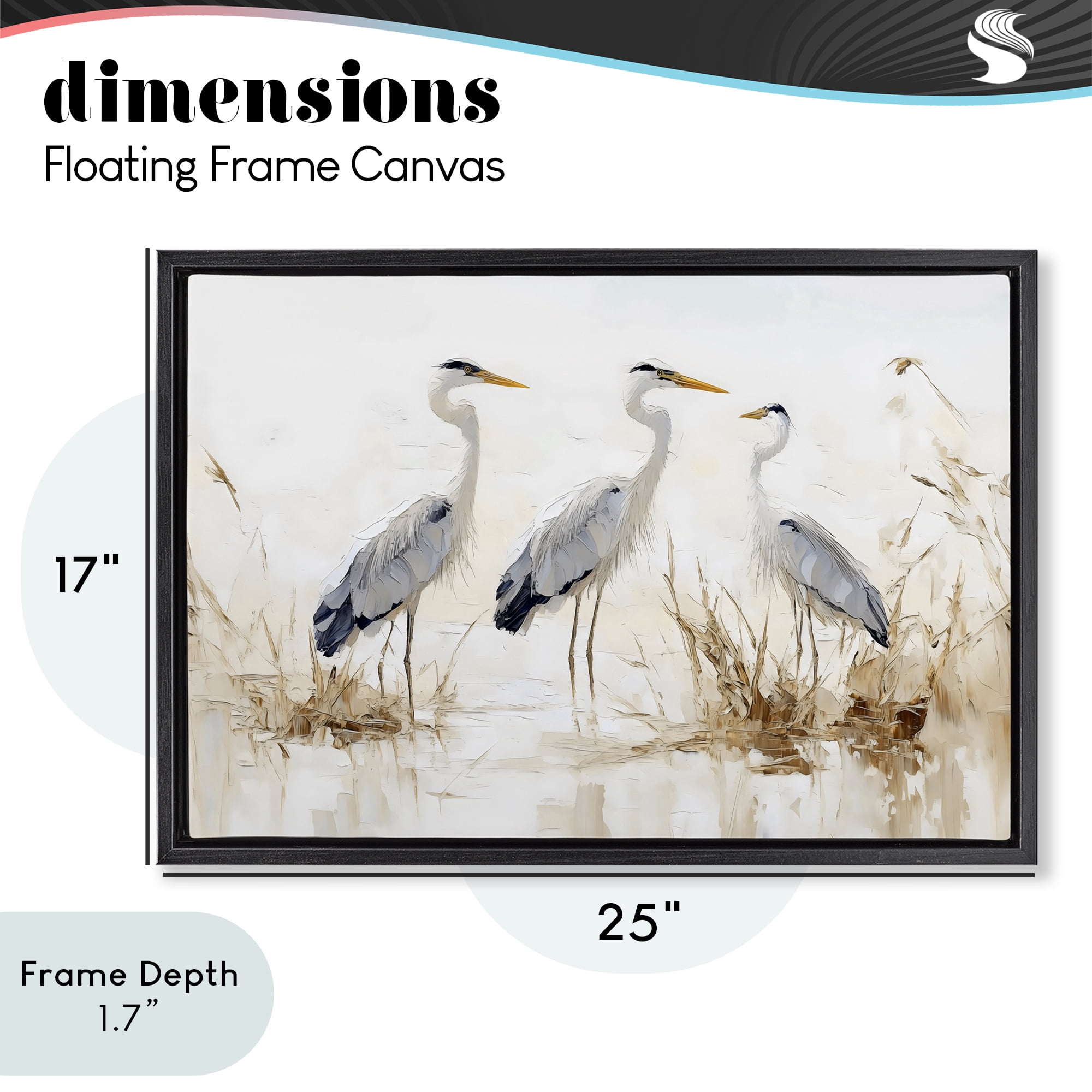 Stupell Industries Neutral Blue Herons in Reeds Black Framed Floater Canvas Wall Art, design by LSR Design Studio