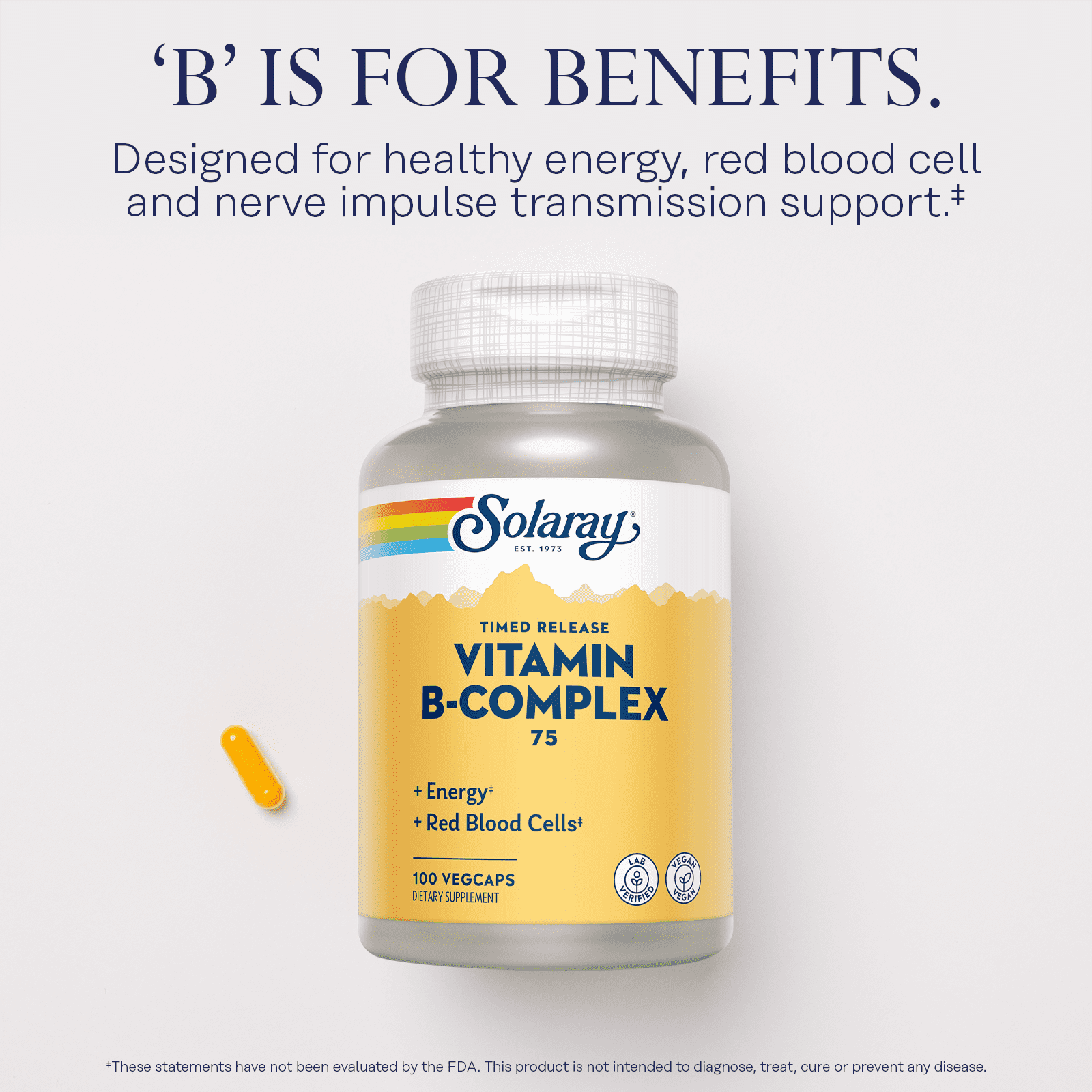 Solaray Vitamin B-Complex 75mg | Two-Stage Timed-Release for Extended Availability | Support for Hair, Skin, Nails, Nerves, Immune Function | 100 CT