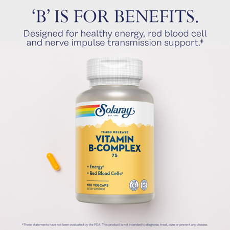 ソラレー ビタミンB コンプレックス75 100粒 ベジカプセル Solaray Vitamin B-Complex 75 Timed-Release サプリメント ビタミンB群 チアミン