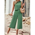 thumbnail image 5 of Women'S Summer 2 Piece Outfits Set Round Neck Sleeveless Tank Crop Top Wide Leg Pants Set with Pockets Green M, 5 of 8