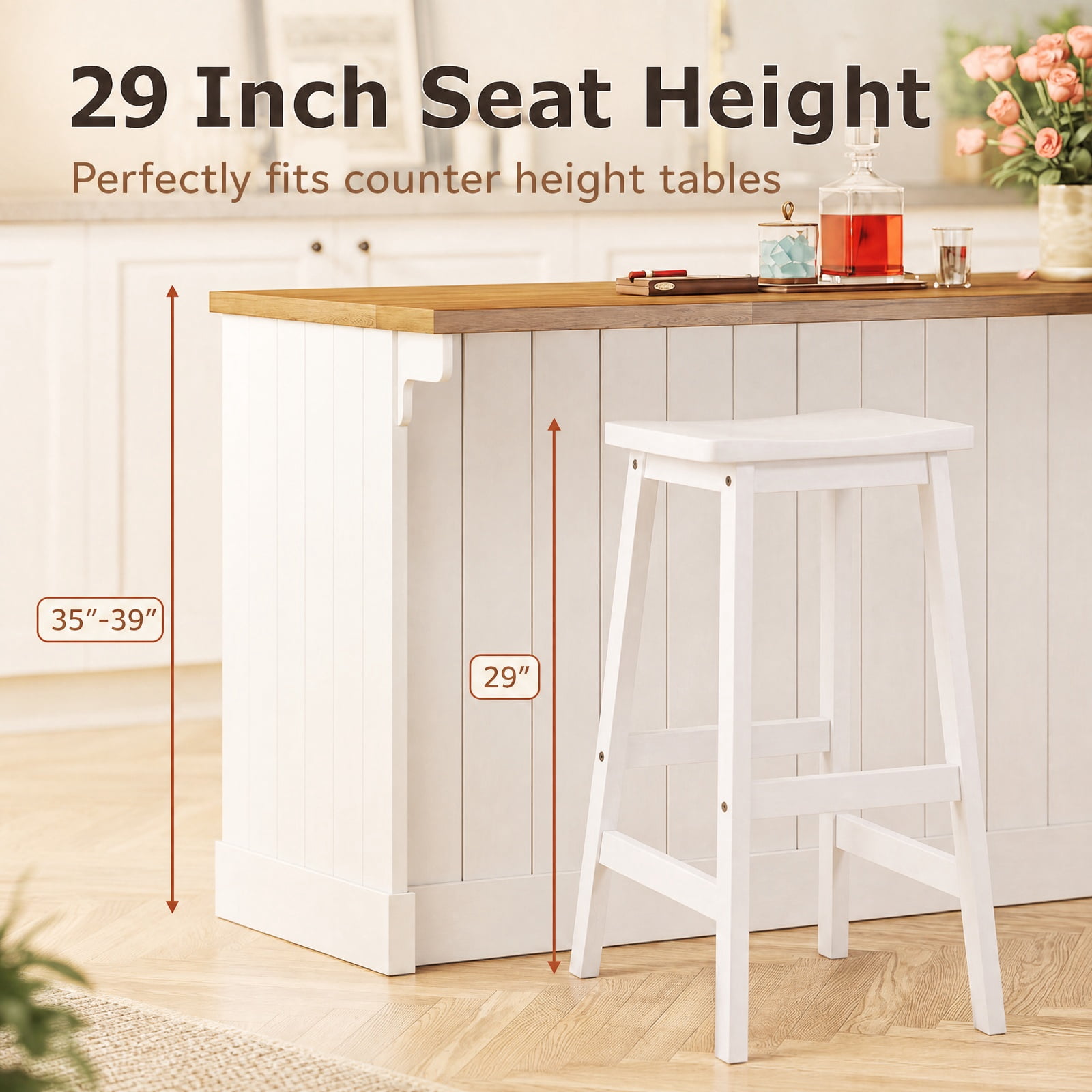 Furnibear Set of 2 Saddle Seat Counter Height Stools with Curved Seat and Footrests