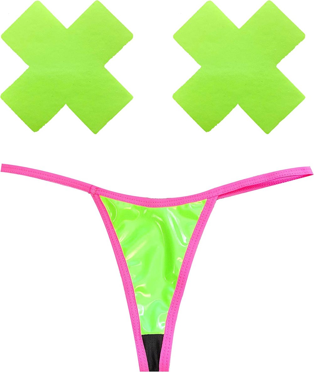 BalyFovin Apple Juicie Fruitz Neon Green Blacklight Wet Vinyl GString