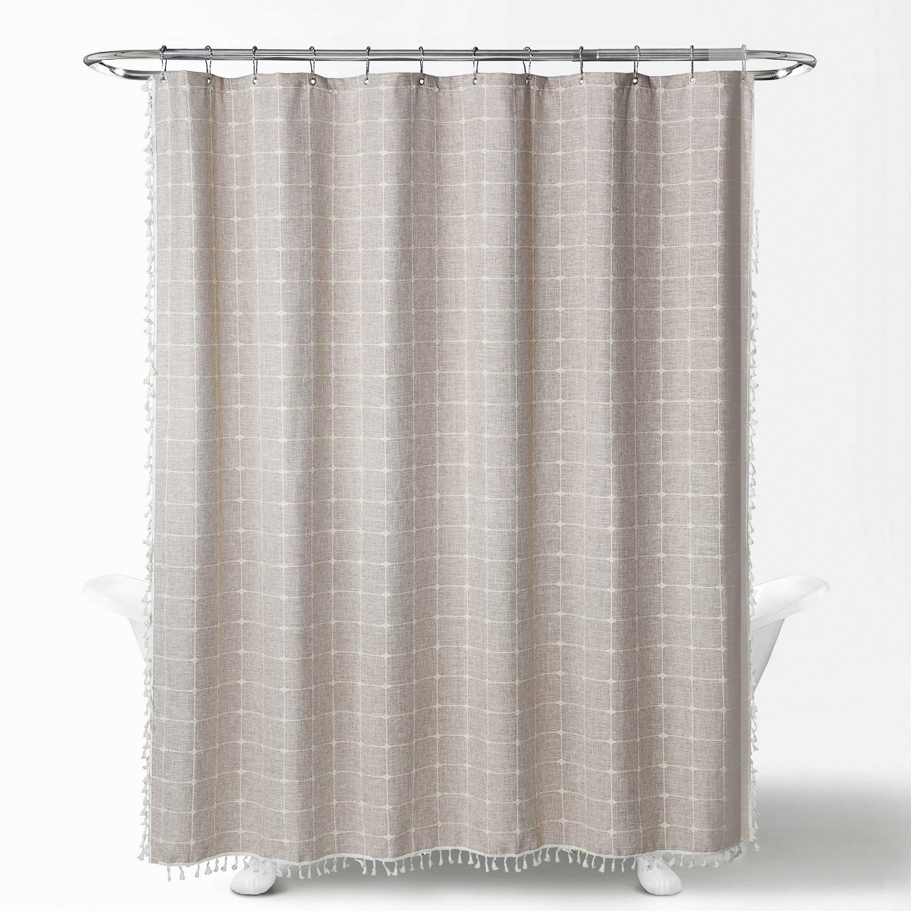 EvJk 1PC Modern Waterproof Plaid Shower Curtains with Tassel for Bathroom, 72" x 72", Taupe